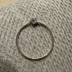 Pandora Stainless Steel Heart Clasp Bangle Bracelet - Silver